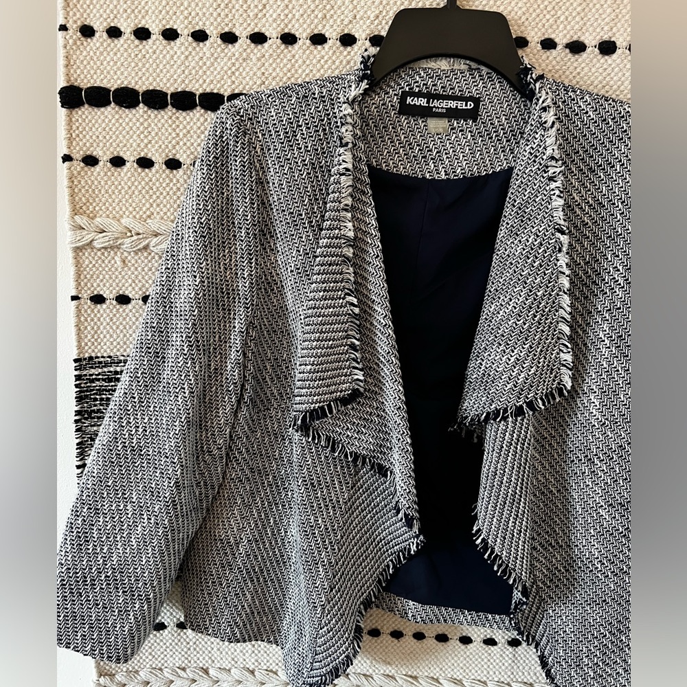 Navy and White Open Front Boucle Blazer (Karl Lagerfeld)